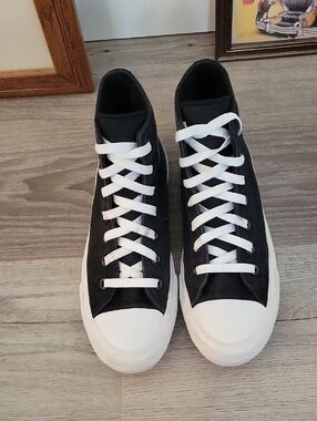 Black Chuck Taylor High-Top Converse Sneakers with White Laces